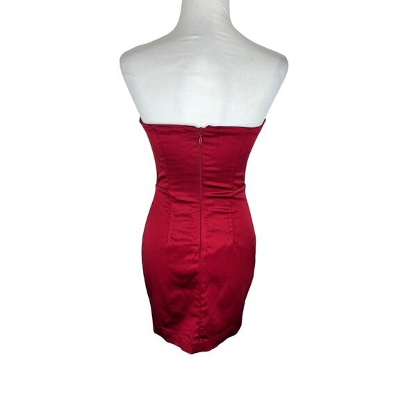 Bebe Red Satin Strapless Cocktail Dress - Picture 4 of 9